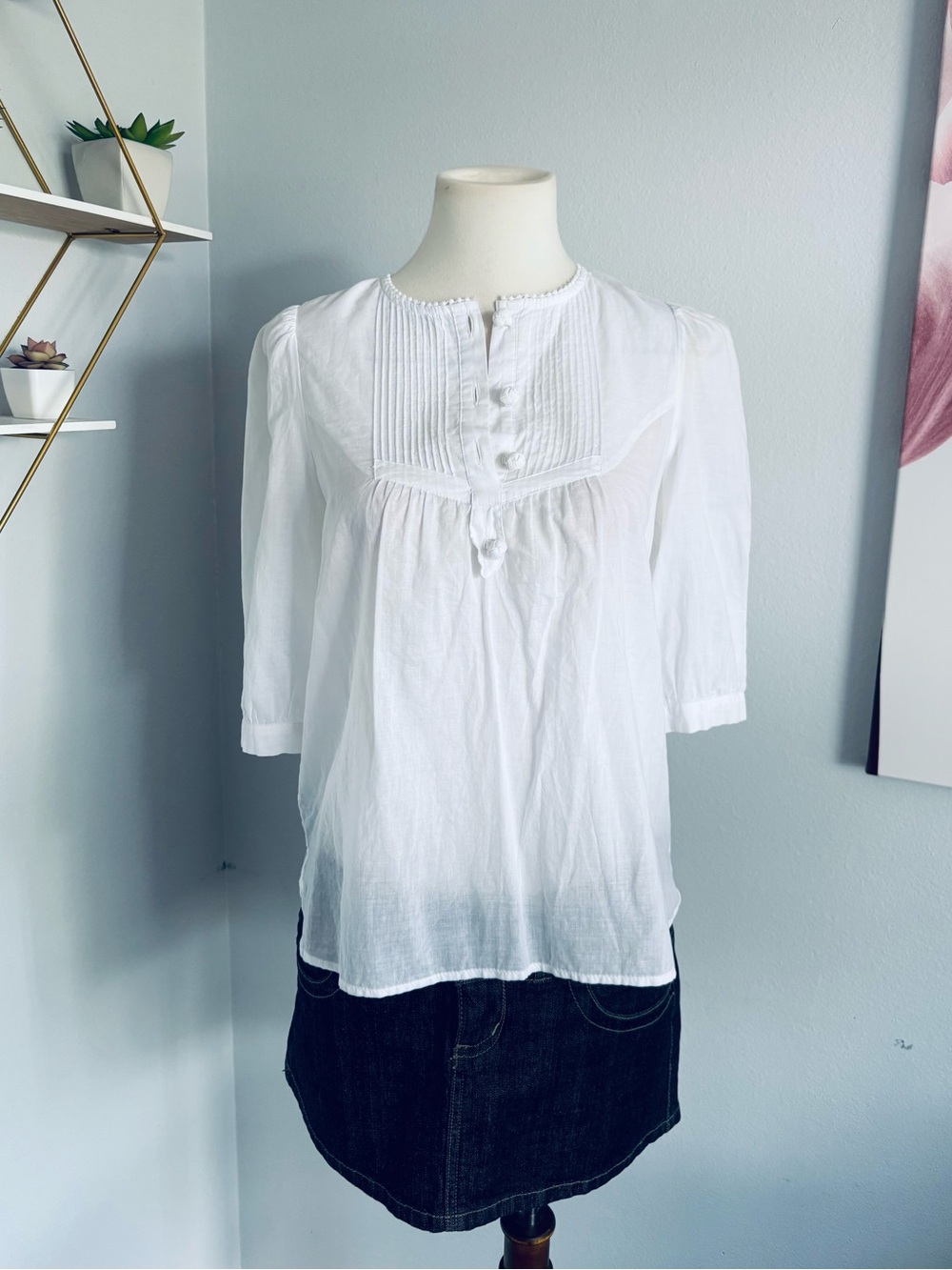 See By Chloe  • Cotton Pintucked Tunic Top Blouse • US 2 • Retail $195